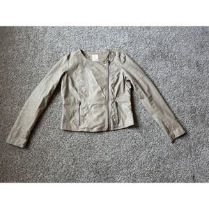 Pins and Needles Tan Faux Leather Moto Jacket Large Asymmetric Zipper